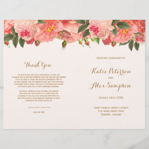 Coral Floral Wedding Programs