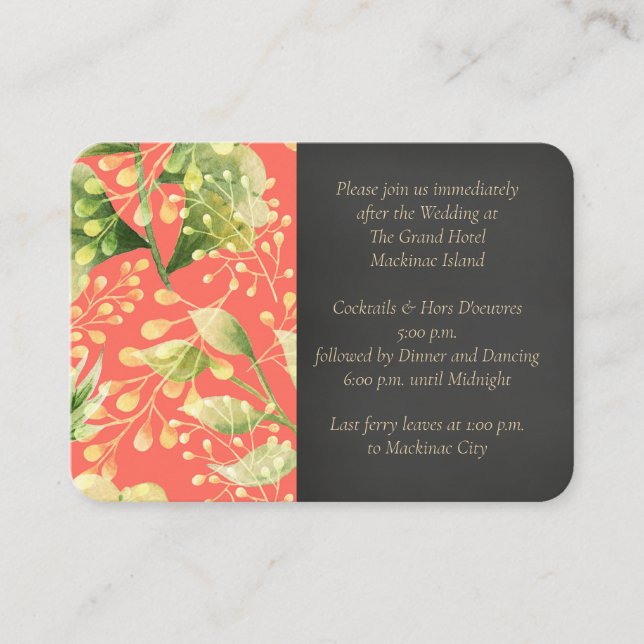 Coral Floral Wedding Reception Invitation Insert (Front)