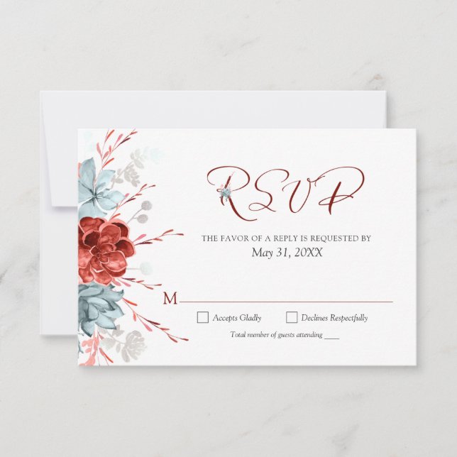 Coral Floral Wedding RSVP (Front)