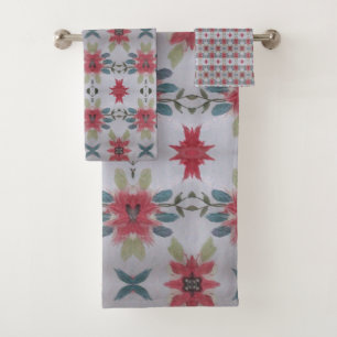 Coral Floral With Teal Bath Towel Set