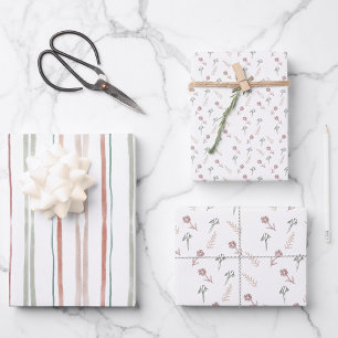 Coral Floral Wrapping Sheet Set of 3