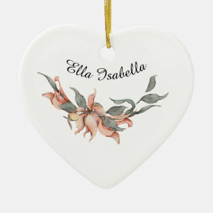 Coral Floral Wreath Personalized Name  Ceramic Tree Decoration