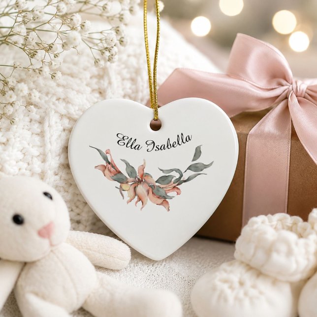 Coral Floral Wreath Personalized Name  Ceramic Tree Decoration (Creator Uploaded)