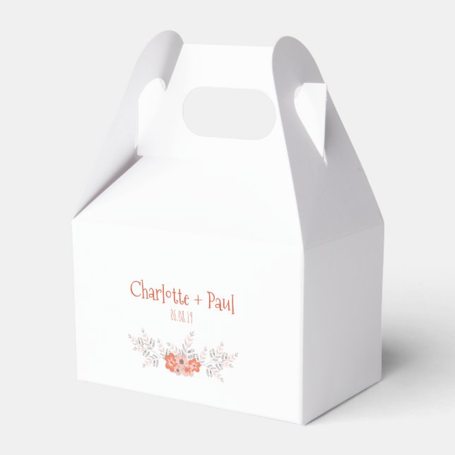 Coral Floral Wreath Wedding Cake Favour Box (Front Side)