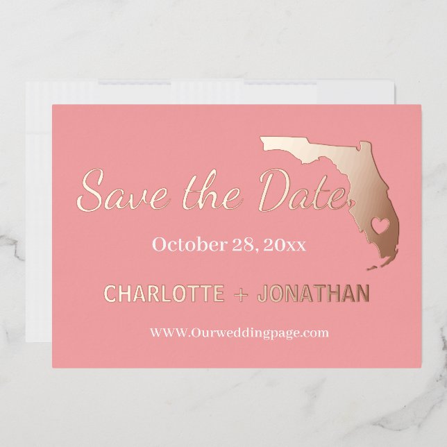 Coral Florida Wedding Save The Date Rose Gold    (Envelope)