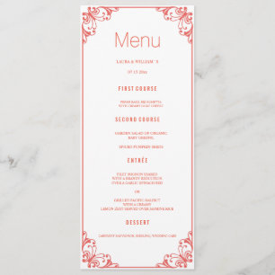 Coral Flourish Wedding Dinner Menu Cards