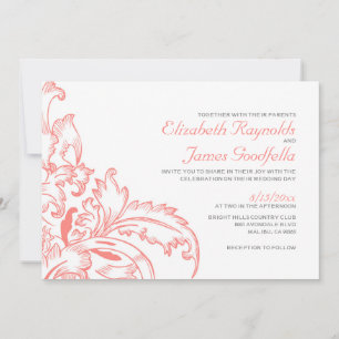 Coral Flourish Wedding Invitations