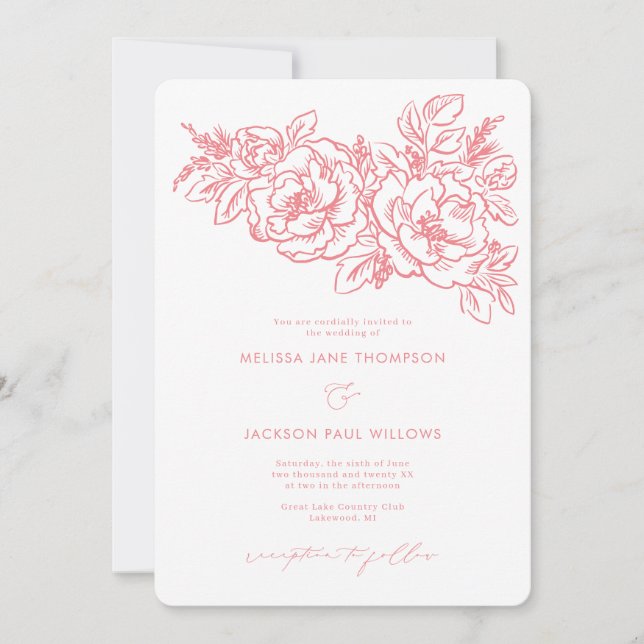 Coral Flower corner elegant wedding  Invitation (Front)