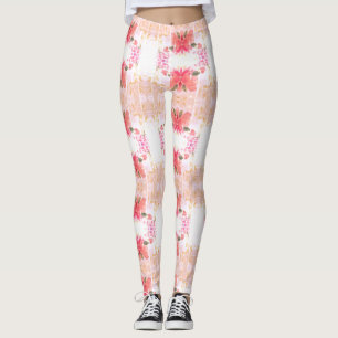 Coral Flowered Bright Leggings