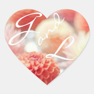 Coral Flowered Monoagram Heart Stickers