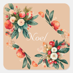 Coral Flowers and Fruit Christmas Sticker