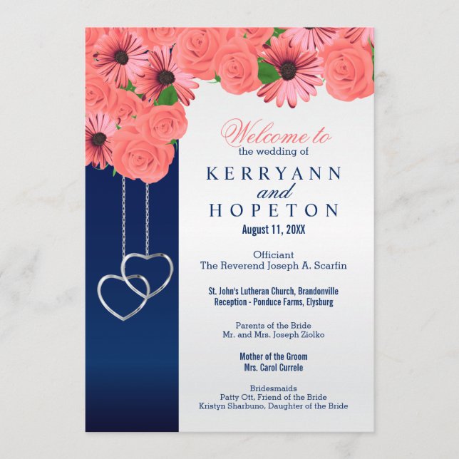 Coral Flowers and Navy Blue - Program Programme (Front)