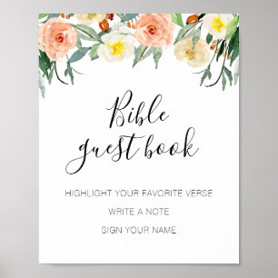 Coral Flowers Bible Guest Book Wedding Sign