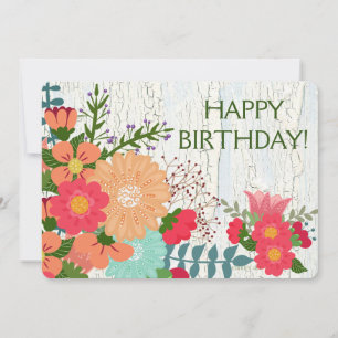 Coral Flowers, Crackle Paint, Happy Birthday Card