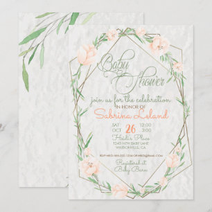 Coral Flowers Greenery Terrarium  Baby Shower Invitation