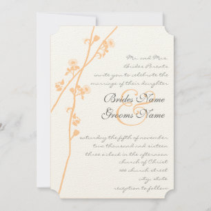 Coral Flowers Grey Font Wild Flower Branch Wedding Invitation