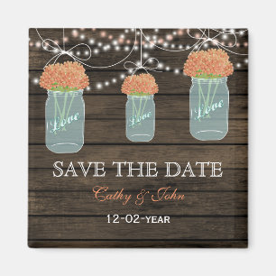 coral flowers in a mason jar save the Date Magnet