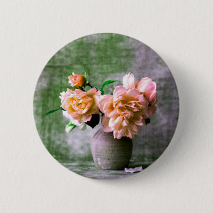 Coral Flowers in Gray Vase Pink Orange 6 Cm Round Badge
