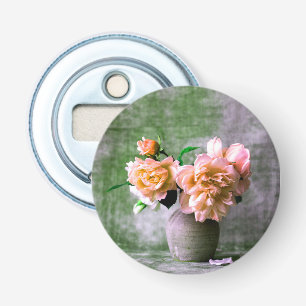 Coral Flowers in Grey Vase Pink Orange Bottle Opener