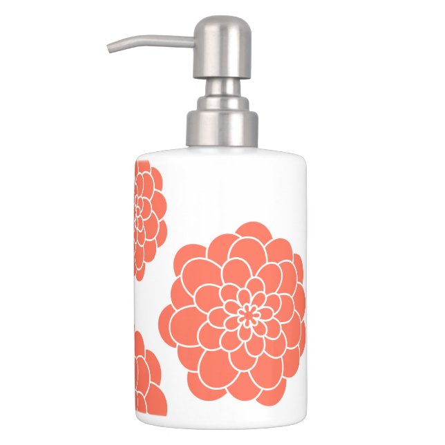 Coral flowers & white Soap Dispenser &Toothbrush (Left)