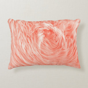 Coral Fluffy Fur: 2019 Trend. Decorative Cushion