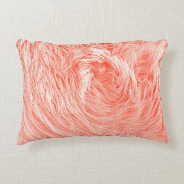 Coral Fluffy Fur: 2019 Trend. Decorative Cushion (Front)
