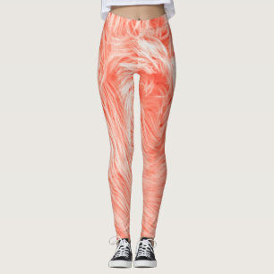 Coral Fluffy Fur: 2019 Trend. Leggings