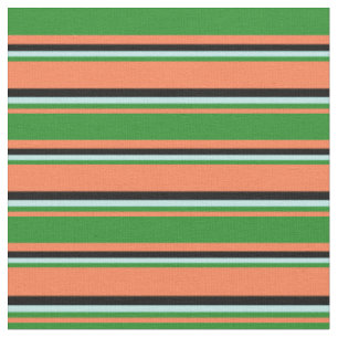 Coral, Forest Green, Turquoise & Black Pattern Fabric