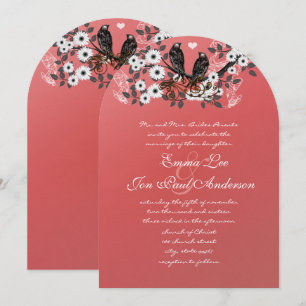 Coral Forest Vintage Romantic Love Birds In a Tree Invitation