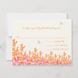 Coral & Fuchia Wild Flower Bee Wedding RSVP