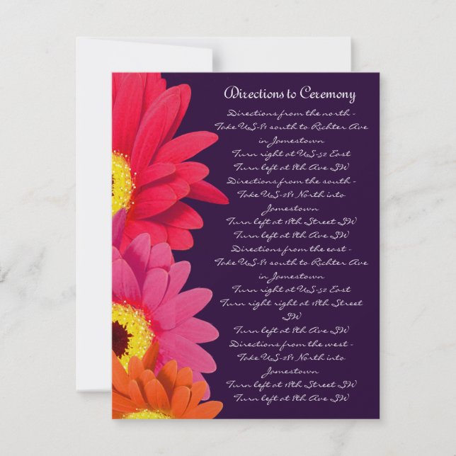Coral Fuchsia Eggplant Gerber Daisy Direction Card (Front)