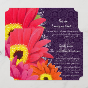 Coral Fuchsia Eggplant Gerber Daisy Wedding Invitation