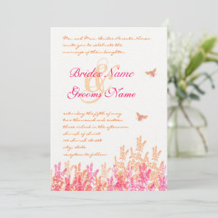 Coral & Fuchsia Floral Bumble Bee Wedding Invites