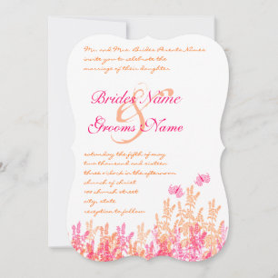 Coral & Fuchsia Flower Butterfly Wedding Invites