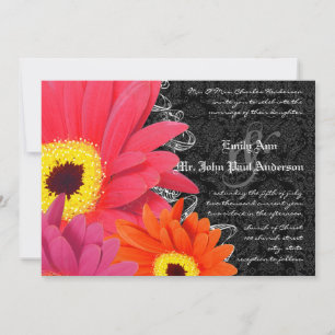 Coral & Fuchsia Gerber Daisy Wedding Invitation