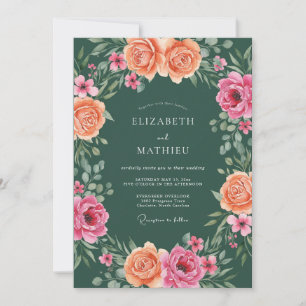 Coral Fuchsia Petal Wedding Invitation
