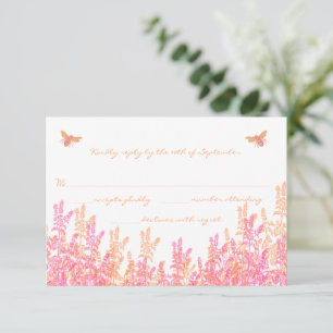 Coral & Fuchsia Wild Flower Bee Wedding RSVP Card