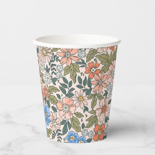 Coral Garden Flower Pattern Paper Cups (Front)