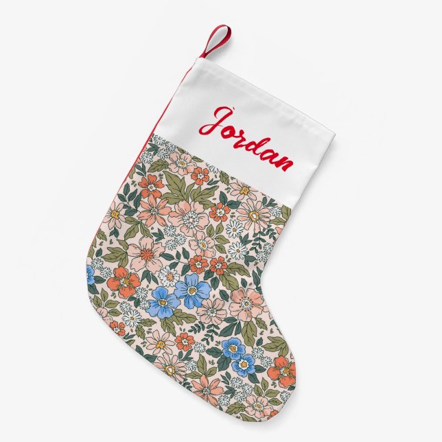 Coral Garden Flower Pattern Small Christmas Stocking (Front (Hanging))