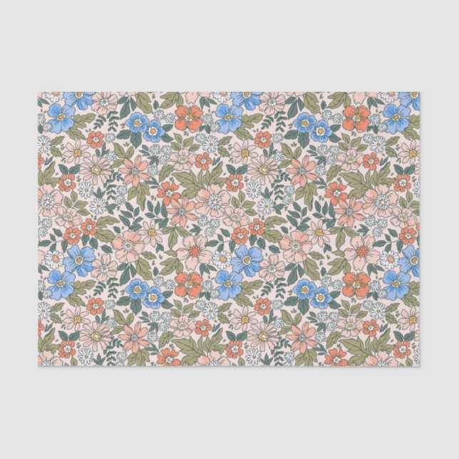 Coral Garden Flower Pattern Tissue Paper (Front)