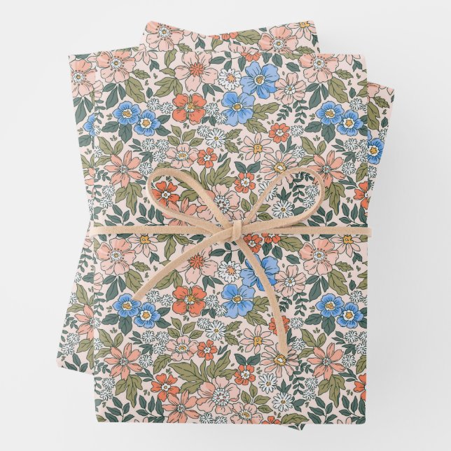 Coral Garden Flower Pattern Wrapping Paper Sheet (In situ)