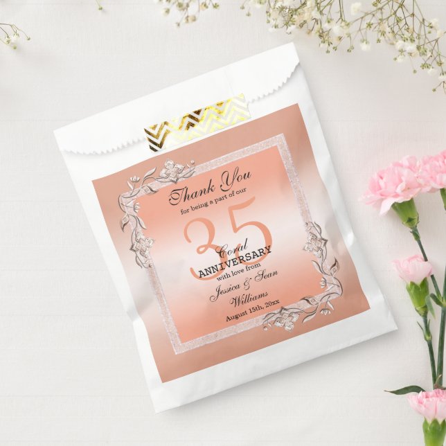  Coral Gem & Glitter 35th Wedding Anniversary  Favour Bags (Sealed)