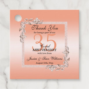 Coral Gem & Glitter 35th Wedding Anniversary Favour Tags