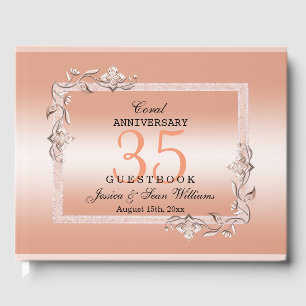 Coral Gem & Glitter 35th Wedding Anniversary  Guest Book