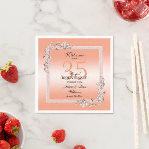 Coral Gem & Glitter 35th Wedding Anniversary  Napkin