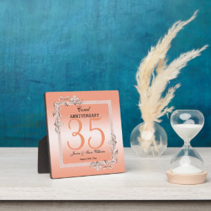  Coral Gem & Glitter 35th Wedding Anniversary  Plaque