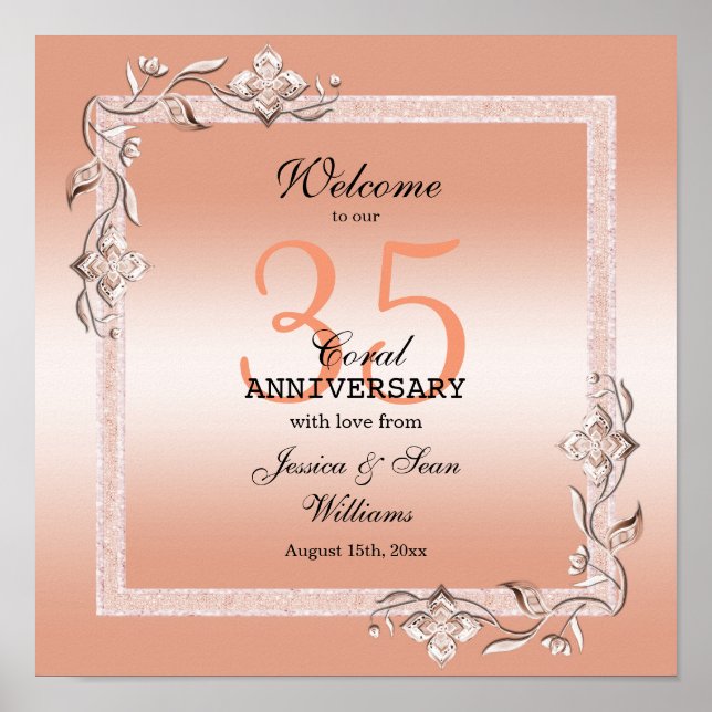  Coral Gem & Glitter 35th Wedding Anniversary    Poster (Front)