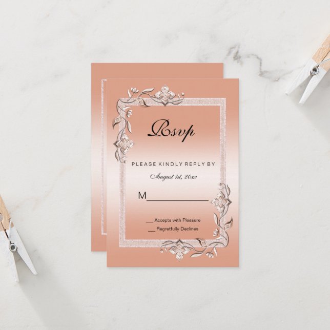  Coral Gem & Glitter 35th Wedding Anniversary RSVP (Front/Back In Situ)