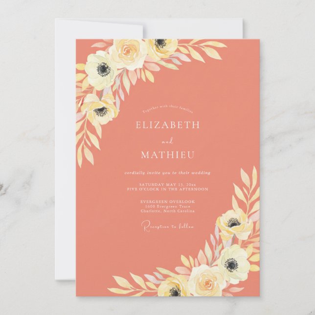 Coral Gentle Bloom Wedding Invitation (Front)