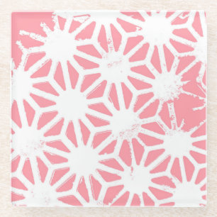 Coral geometric pattern glass coaster